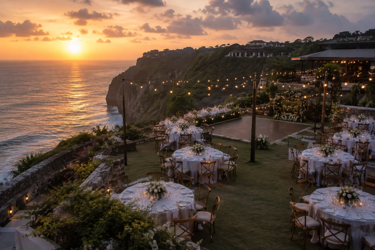 Unique event venues in Bali with a spectacular clifftop setting overlooking the ocean at sunset