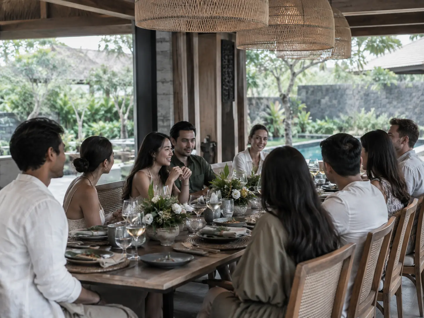 Intimate dinner setting for a small group of company in a setting that coordinated by corporate event planner in Bali