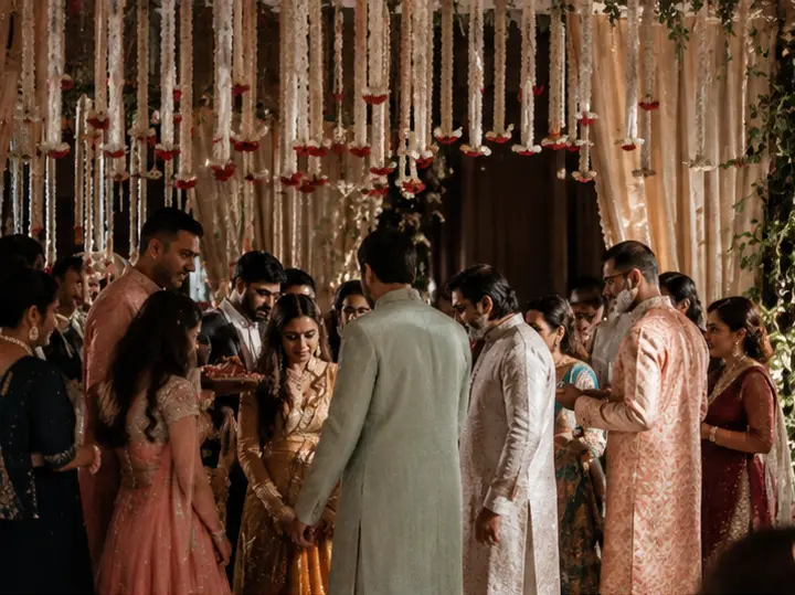 Indian weddings in Bali gathering guests around. Celebrate your wedding in an elegant floral ceremony setting.