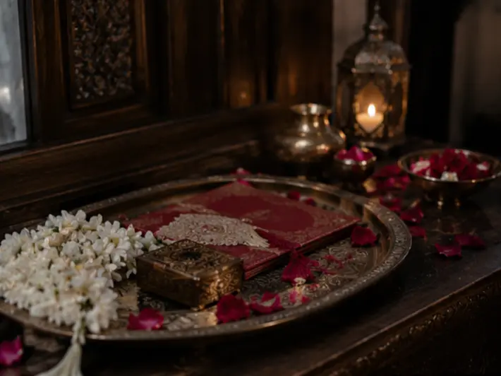 Traditional Indian wedding ceremony details and décor prepared for a multi-day celebration in Bali