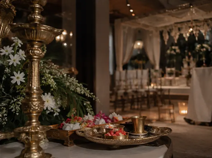 Traditional Indian wedding ceremony details and décor prepared for a multi-day celebration in Bali